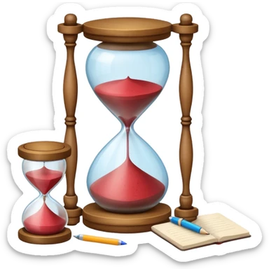 hourglass next to a notebook sticker