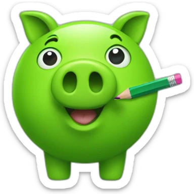 green piggy holding a pencil sticker