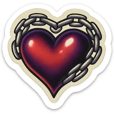 gothic heart with a chain, retro stickers style sticker