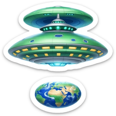 UFO mother ship attacking round earth sticker
