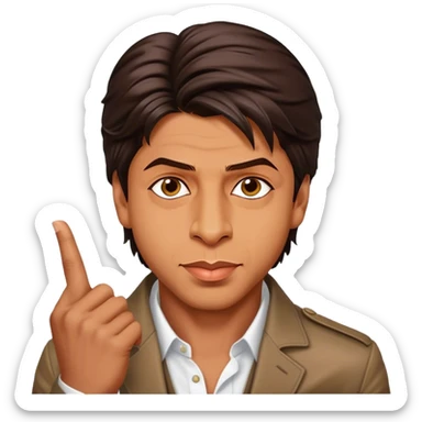Cinematic Realistic Shah Rukh Khan Pop Culture Emoji, showcasing the charismatic charm of the Bollywood superstar rendered with lifelike detail and captivating lighting. sticker