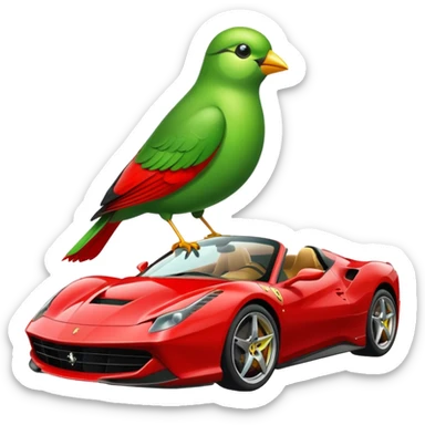 A green bird with ferrari car sticker