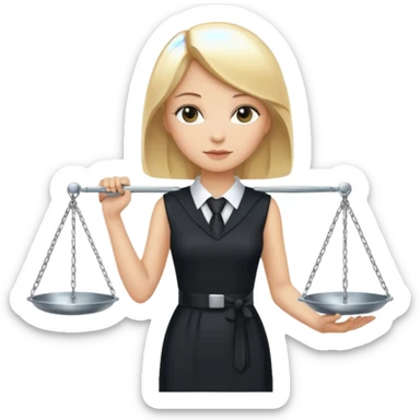 woman lawyer blanche et blonde avec des cheveux mi-long; elle est habillée avec une longue robe noire et une cravate blanche; elle porte la justice sticker