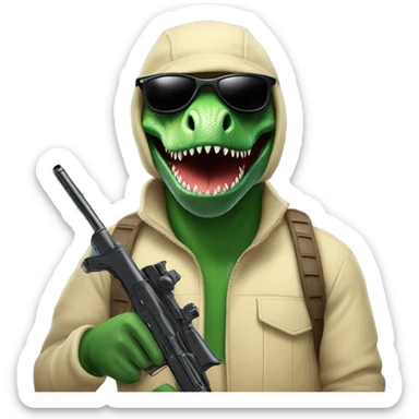 Dinosaur with ski mask and gun in its hand  sticker