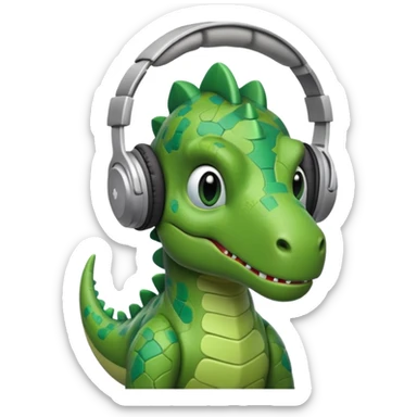 a dinosaur with puzzle piece patterns, wearing noise-cancelling headphones, looking calm and approachable sticker