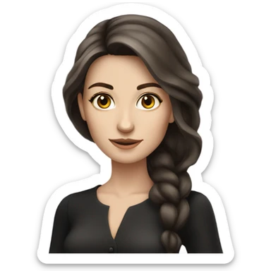 Beautiful skinny white woman long dark brown hair in dark dress with book sticker