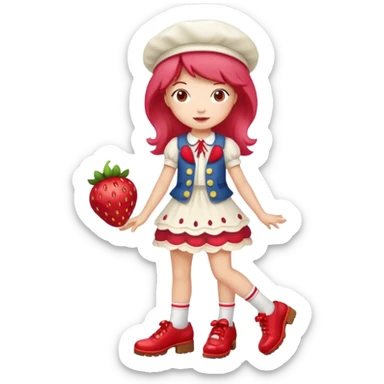 pretty and cute realistic modern day strawberry shortcake full body with red shoes emoji sticker