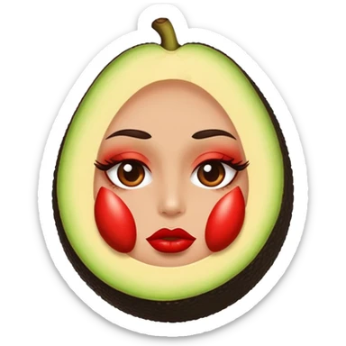 Aguacate con labios grandes rojos y maquillaje sticker