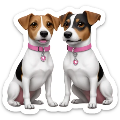 Pair together 2 Jack Russels pink collars sticker