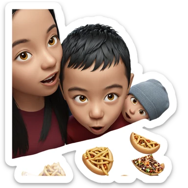 girl and boy sharing food sticker