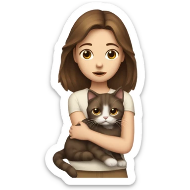 Brown hair girl with sad ragdoll cat sticker