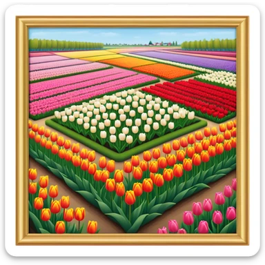 Cinematic Realistic Keukenhof Gardens Landmark Emoji, showcasing expansive tulip fields rendered with crisp, lifelike detail and radiant lighting. sticker