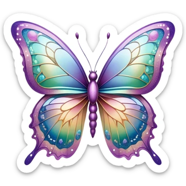 Pastel sparkly glittery iridescent rainbow transparent butterfly with detailed intricate patterns sticker