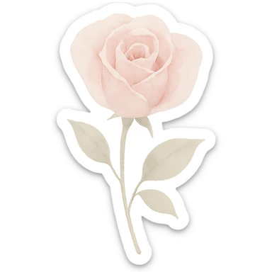 single pastel pink rose, delicate watercolor, dreamy sticker