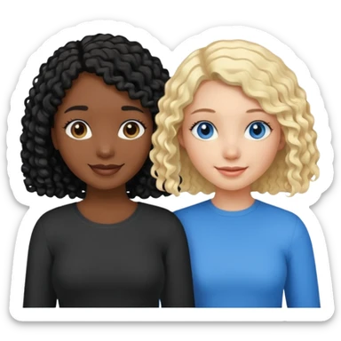 Girl best friends, one white with blond bob and blue eyes, one black with long black curly hair sticker