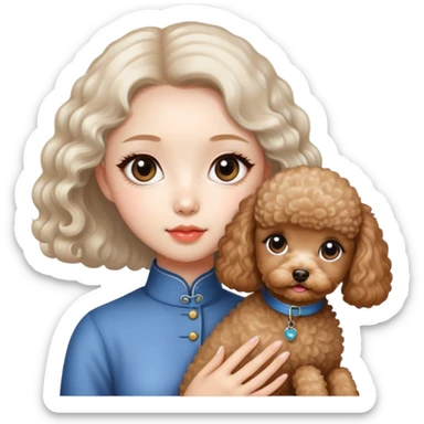 A beautiful chinese girl with big eyes, and a miniature Poodle. sticker