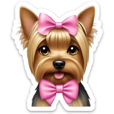 Yorkshire terrier wearing a pink bow sticker