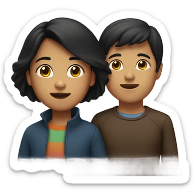 Black haired woman with brunette son sticker