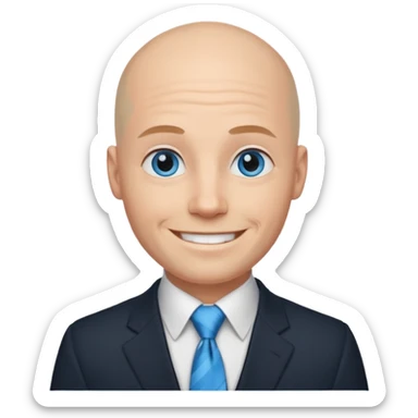 Bald blue eyed groom  with tye sticker