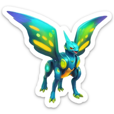 Colorful Neon Colors Vibrant Colors Flying Futuristic Fakémon-Pokémon-Creature Full Body sticker