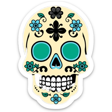 decorated sugar skull in Milwaukee Bucks team colors (dark green, cream, and light blue) sticker