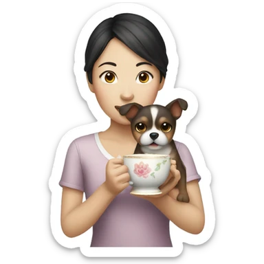 Chinese girl holding a teacup dog sticker