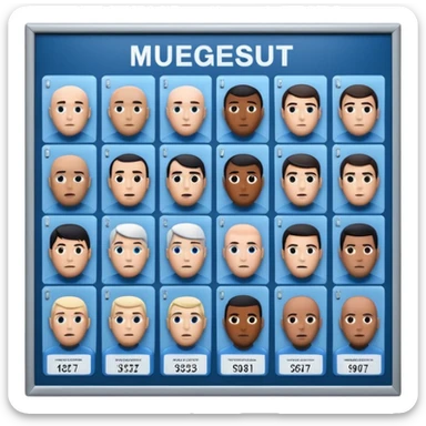 3D render of Mugshot Board, forensic investigation aesthetic, sterile clinical lighting, cool blue undertones, sharp high-contrast details, professional clean look. sticker