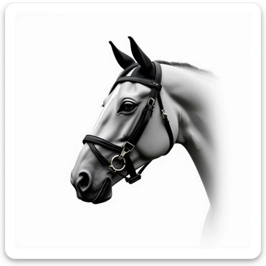 Hermès-style horse head, modern harness design, sleek lines, photorealistic, white background sticker