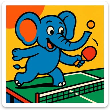 an elephant playing ping pong, vibrant and playful sticker