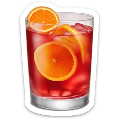 A Negroni Cocktail, red tumbler glass with orange slice sticker