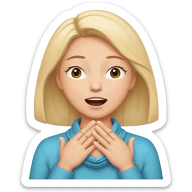 eyes closed and mouth wide open and hands cupped around her neck - her eyes are squinty with excitment sticker