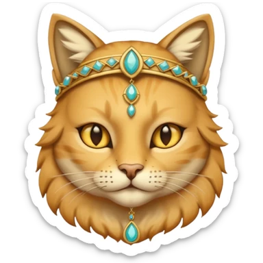 ancient cat with gold jewerly on head, half body sticker