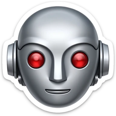 polished minimalistic perfectly round steel robot face with a red line instead of eyes, simple clean design sticker