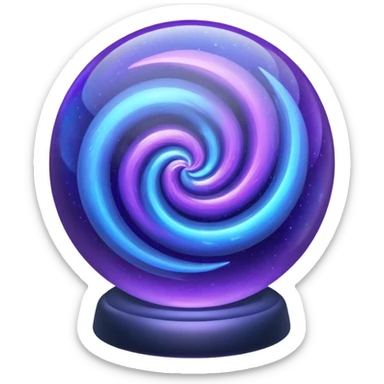 a glass sphere filled with swirling purple and blue dust, glowing, 3d sticker