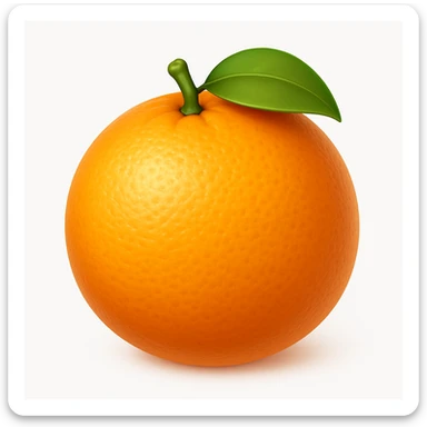 Create an orange fruit emoji in iOS emoji style, 3D, shiny, with smooth gradients, soft shadows, and realistic orange texture. The emoji should not have a face and should resemble the reference image. sticker