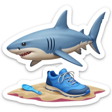 A shark with blue shoes on land near water not in it sticker