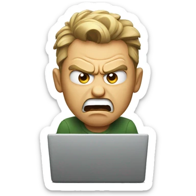 angry man yelling at a laptop sticker