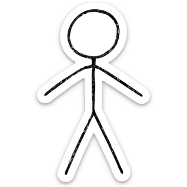 simple hand-drawn stick man, black lines, minimal detail sticker