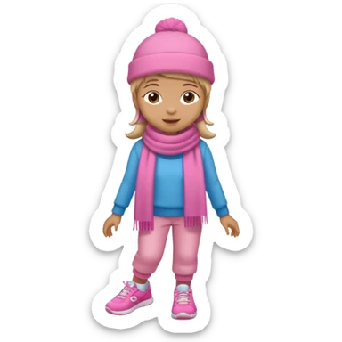 Kid wearing pink hat and scarf, pink sneaker, full body sticker