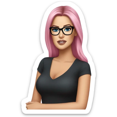 Photo Realistic khloe kardashian stylish pink hair BLUE eyes and glasses elegant  sticker