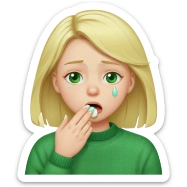 blonde girl in green jumper cough sticker