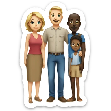 european mom and dad and an african kid sticker