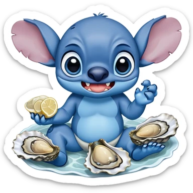Stitch eating oysters  sticker