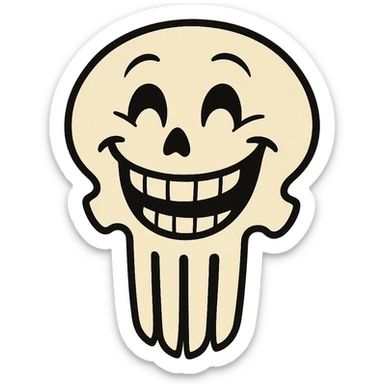 a Punisher skull with a big, happy smile, cheerful expression sticker