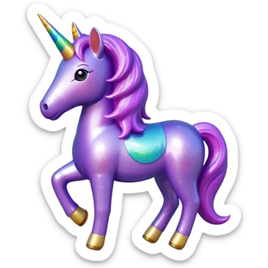 purple gliter  unicorn toy facing camera sticker