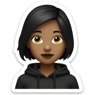 Girl middle length black hush cut hair and wear black hoodie and white skin and black eyes with eyeline with her skin is white  sticker