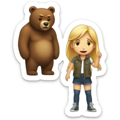 big bear threatening girl sticker
