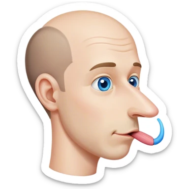 Receding hairline white male blue eyes long nose tongue sticking out side view sticker