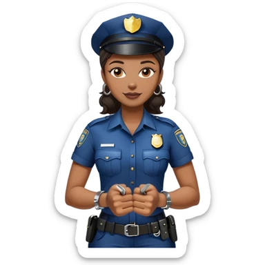 Black policewoman holding handcuffs and has a smirk on her face  sticker