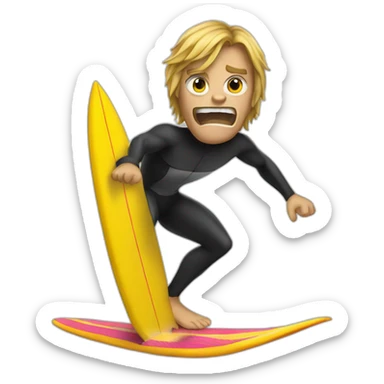 angry surfer in a wetsuit on a surfboard sticker